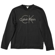 Calvin Klein Sweatshirt Mens Large Black CK Logo Crewneck Fleece Pullover