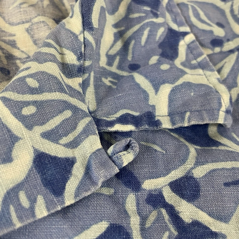 复古 Polo Ralph Lauren 衬衫男式 2XL 蓝色亚麻夏威夷露营圈领 Ws — 第 4/4 张图片