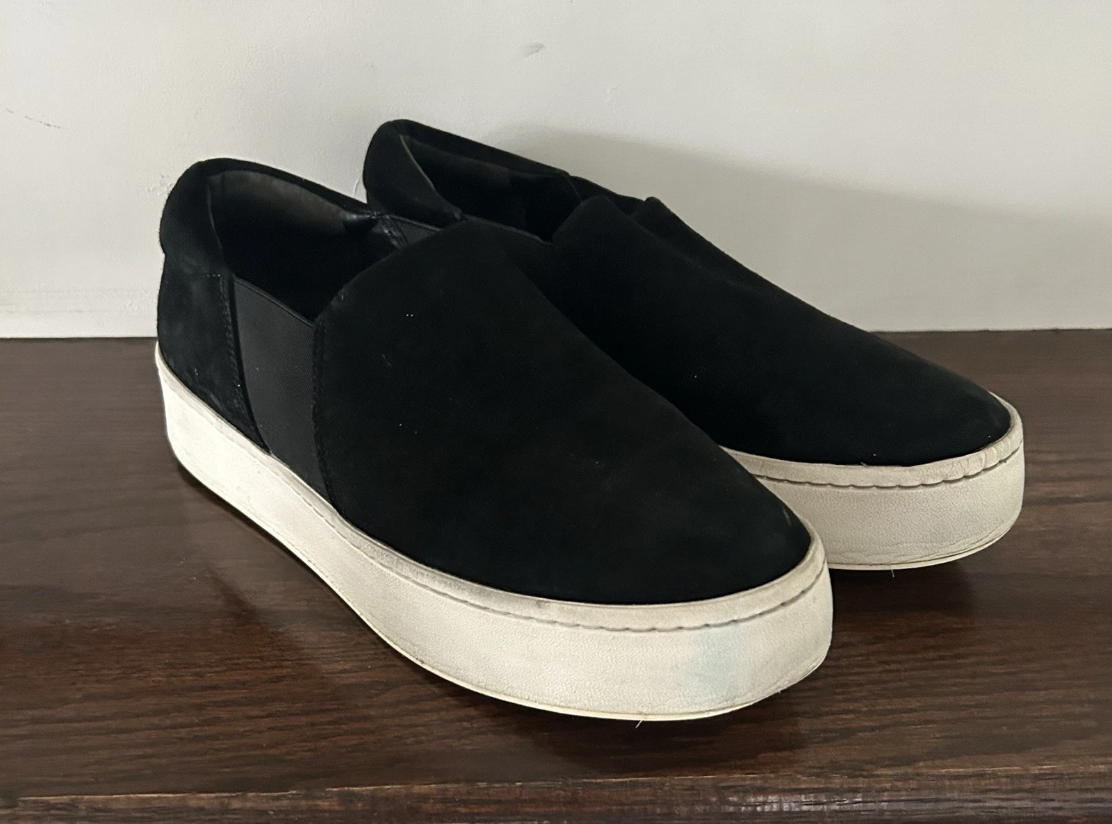 Vince Sneakers Womens Size 7 Warren Slip On Platform Black Suede Casual Shoes
