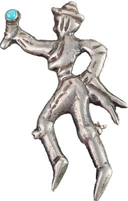 Vintage 1940s Era Sandcast Mexico Sterling Silver Matador Brooch Pin Turquoise