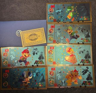 Super Mario Bros Gold Foil Banknote Set of 6 /COA Nintendo Collectible Gift