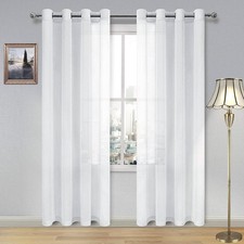 White Sheer Curtains Linen Look Semi Transparent Voile Grommet White Curtains