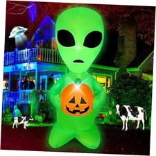 4 FT Halloween Inflatable Alien with Pumpkin Decorations LED Lighted Halloween 