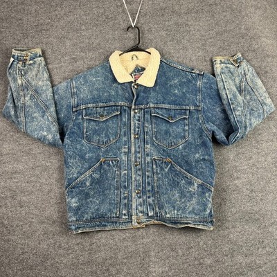 Vintage Brittania Acid Wash Sherpa Lined Denim Jacket Mens XL Blue Trucker 80s