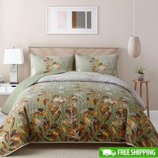 Floral Quilt Set Lightweight Bedding Includes Pillow Covers Perfect Home Gift US