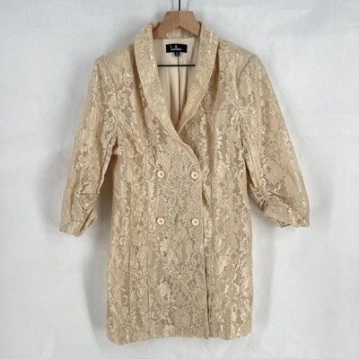 Lulus Ronan Blazer Dress Womens M Red Beige Lace Floral Lined Double Breasted