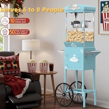 Home Theater Popcorn Machine w/Cart & Wheel 10Oz Kettle Popcorn Maker Detachable