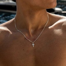 Cross Necklace for Men, Silver Cross Stainless Steel Pendant Necklace, Mens Cros