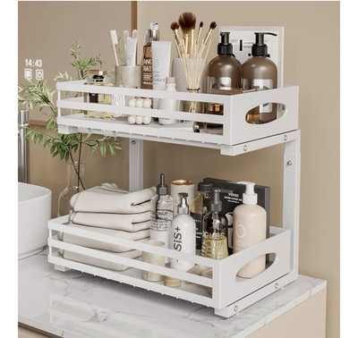 2 Tier Kitchen Counter OrganizerRack Bathroom Counter Shelf Storage Black/White