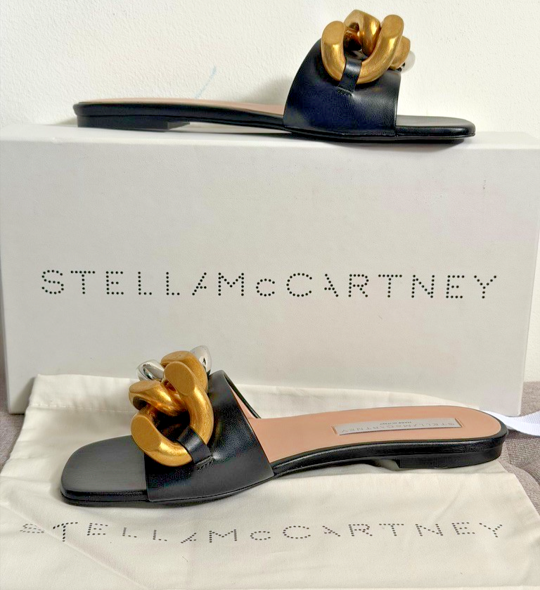Stella McCartney Falabella Flat sandals Faux Leather Slides UK5 NWB RRP £500