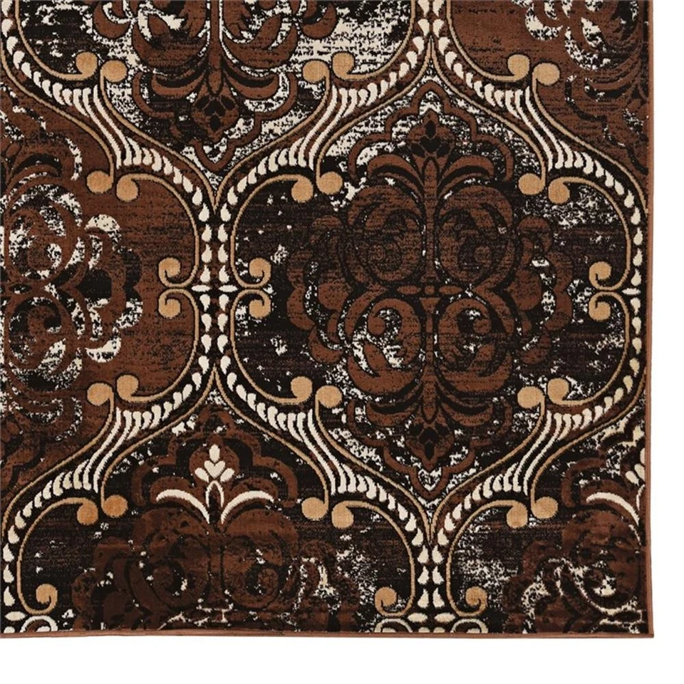 Linon Vintage KArthur Power Loomed Microfiber Polyester 2'x3' Rug in Brown - Image 2 of 3
