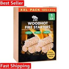 Water-Resistant Natural Fire Starters - 185 pcs 5lb Box for Campfires and Grills