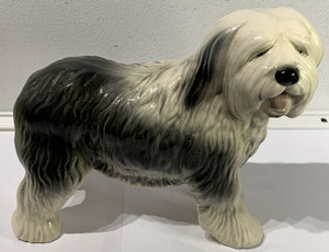 Old English Sheepdog Ceramic Figurine Large Hand Painted Dog Ornament Vintage