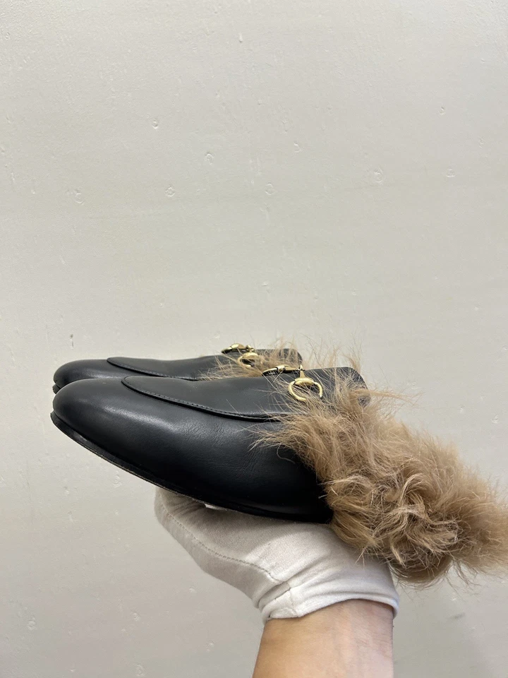 Mocasín Gucci Princetown Jordaan Horsebit de cuero negro piel de abeja 9 EE. UU. 39 UE GM94 Foto 2 de 4