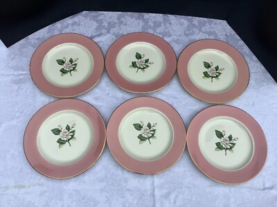 Homer Laughlin Vintage China Glenwood Pink Mid Century 6 Dinner Plate Set 10 