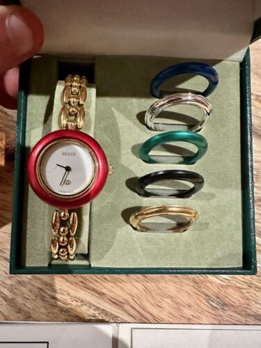 Gucci Change Bezel Dial Women's Used Watch w/ Box - Yellow Gold, Six Color Bezel - Picture 1 of 3