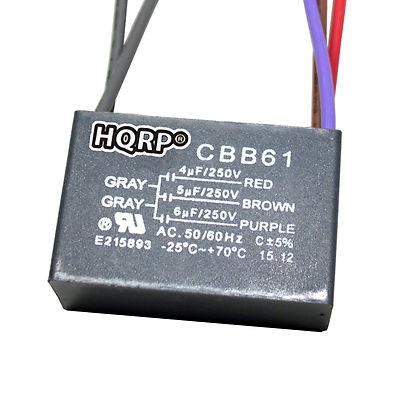 HQRP Ceiling Fan Motor Capacitor 4.5uf+5uf+6uf 5-Wire / # CBB61 Replacement