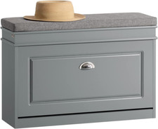 Shoe Storage Bench with Cushion, Grey Narrow Shoe Rack for Entryway, Small Shoe