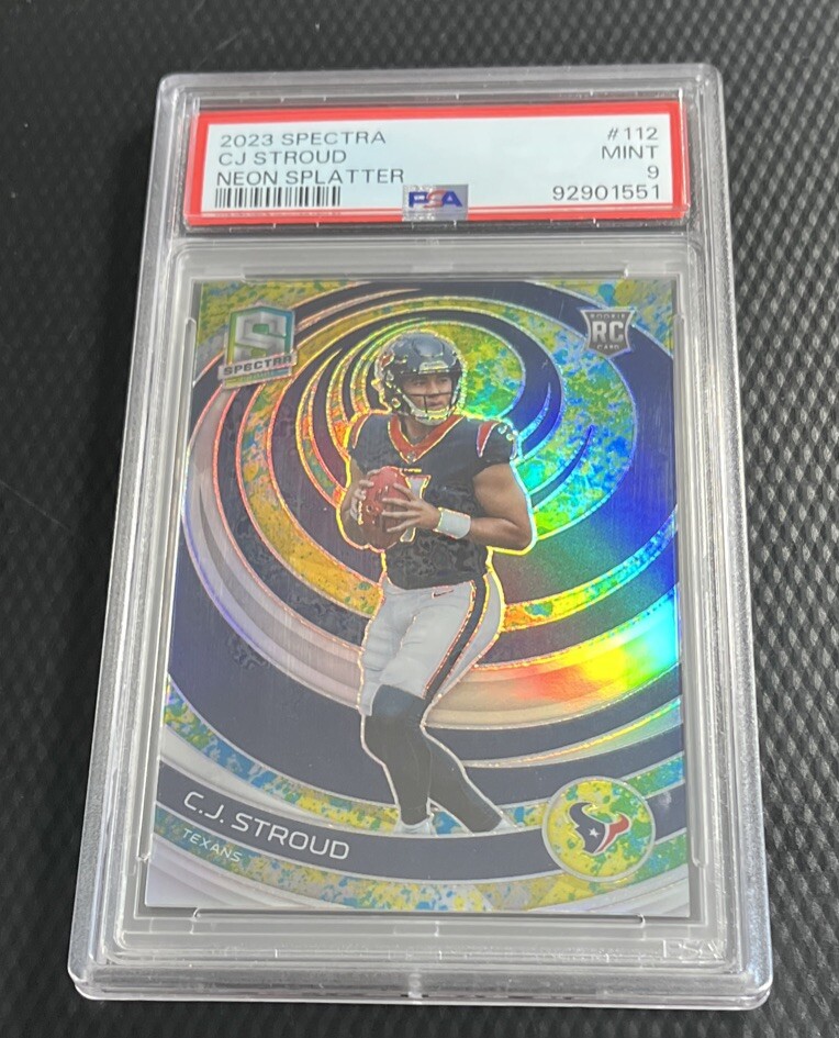 2023 CJ Stroud Texans PSA 9 Panini Spectra 8/8 Neon Splatter Prizm Rookie #112