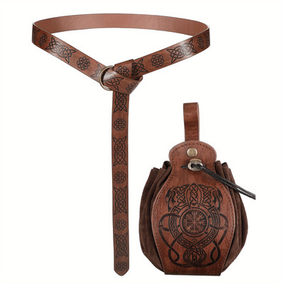 Medieval Viking Style Mens Belt Pouch - Faux Leather, Authentic Vintage Design,