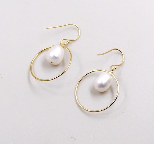 925 Sterling Silver Jewelry Fresh Water Pearl Gold Plated Drop Dangle Earring - Picture 4 of 4