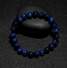 Natural Blue Tiger Eye Bracelet Round Stone Bead Hawk Eye Healing Gemstone Men