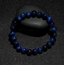 Natural Blue Tiger Eye Bracelet Round Stone Bead Hawk Eye Healing Gemstone Men
