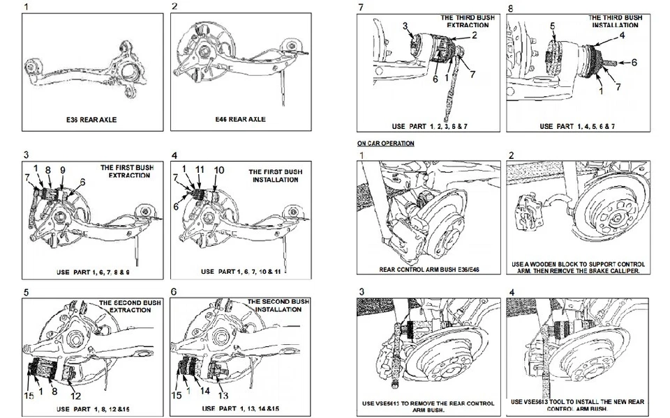 Juego de herramientas de reparación de instalación de casquillos de eje trasero BMW E36 E46 Foto 3 de 4
