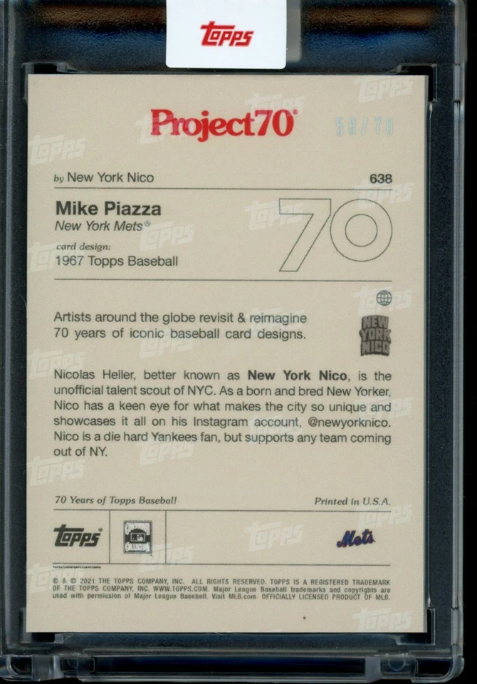 2021 Topps Project 70 Card #638 Mike Piazza 1967 New York Nico Rainbow Foil /70 - Image 2 of 2