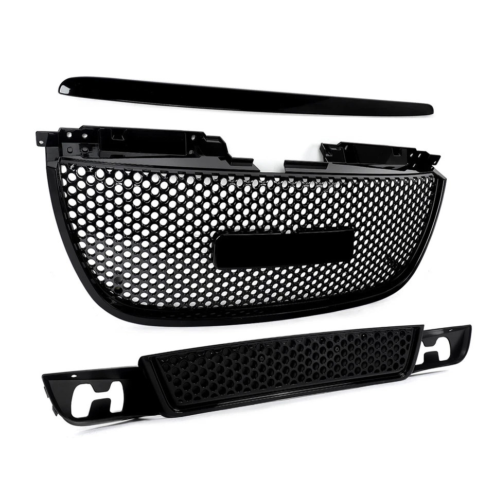 Gloss Black Hood Molding Trim Upper Lower Grille For GMC Yukon XL Denali 2007-14 - Image 4 of 4
