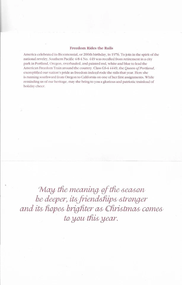 NEW LEANIN TREE Christmas Card 4.75x6.75 Freedom Rides the Rails - 1976 - Trains - Image 2 of 3