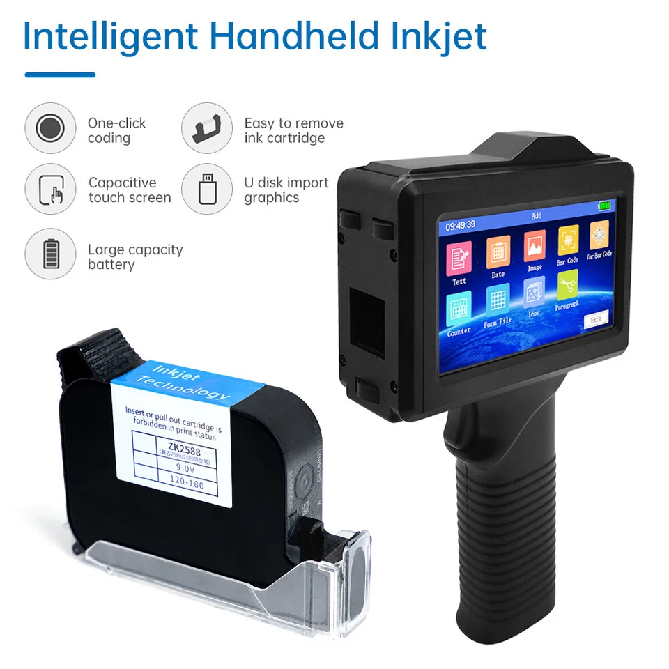 Handheld Inkjet Printer Touch Screen Portable Date Barcodes Coding Machine / Ink