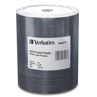 Verbatim DVD-r Blank Discs 4.7Gb 16X Datalifeplus White Inkjet Printab Electr...