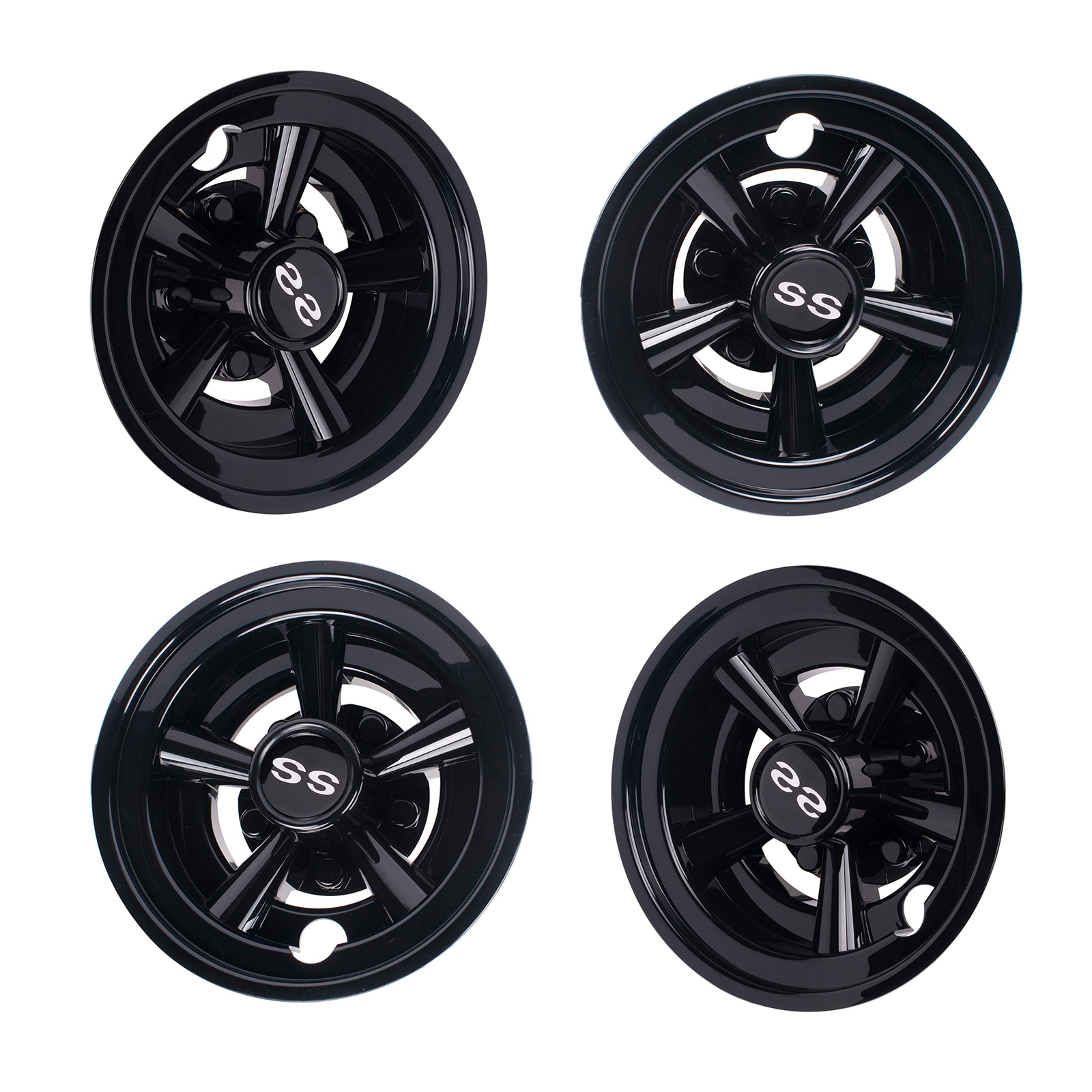 NOKINS 8in Chrome Black Golf Cart Wheel Covers Hub Caps Set of 4