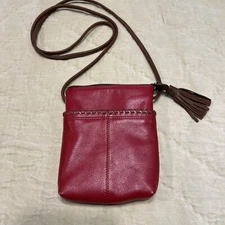 ili New York Red Leather Crossbody Whipstitched And RFID