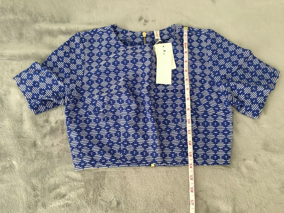 Camiseta Carter ZINKE Para Mujer Azul Estampado Diamante Cremallera Trasera $150 Talla S NUEVA  Foto 4 de 4