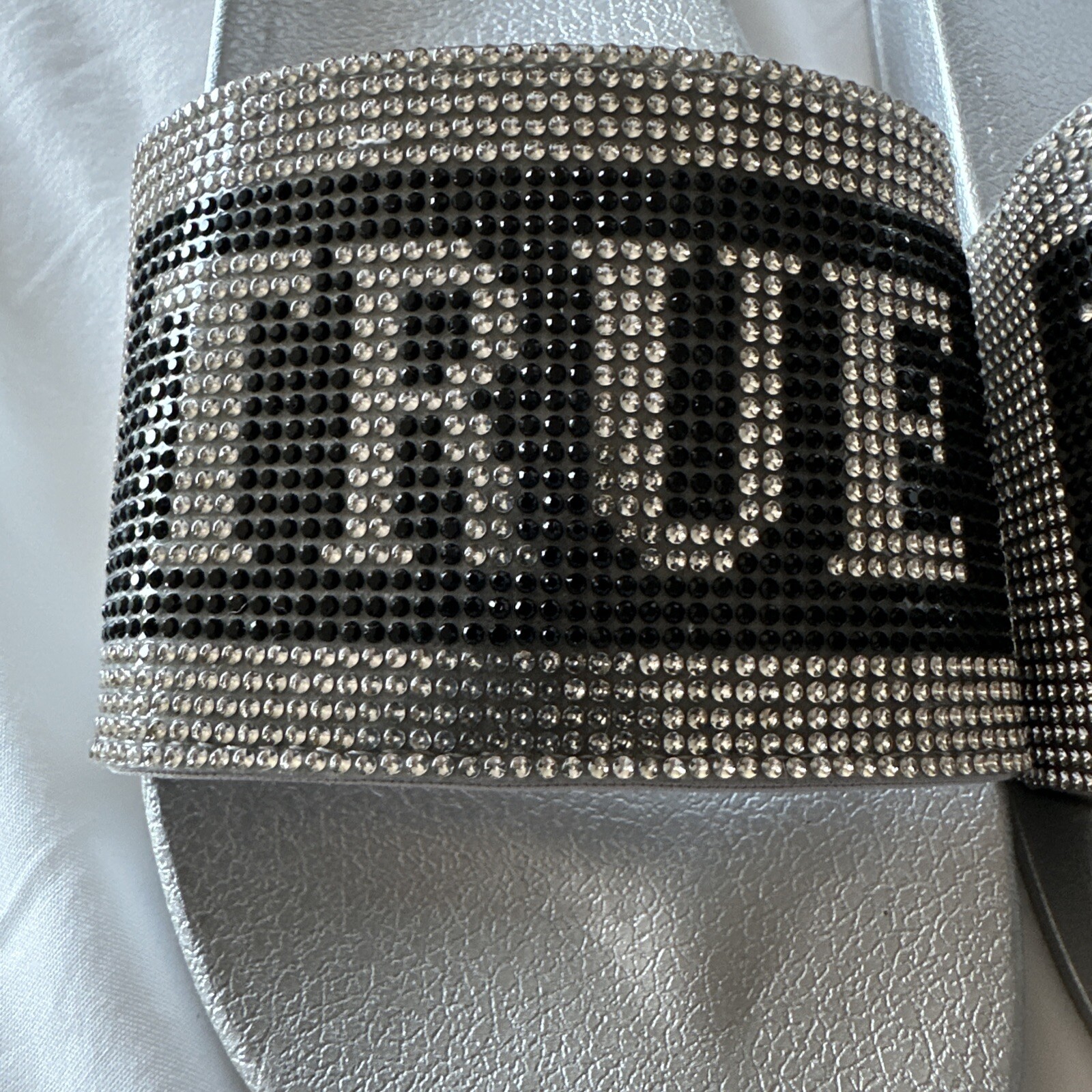 NEW True Religion Jasmine Sandals “Bling” Rhinestone Silver Black Slides Women 8 image 4