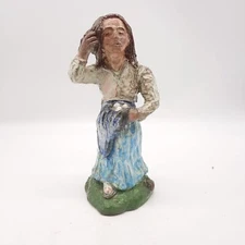 Artist original folk art naïve outsider art sculpture, woman with eggs