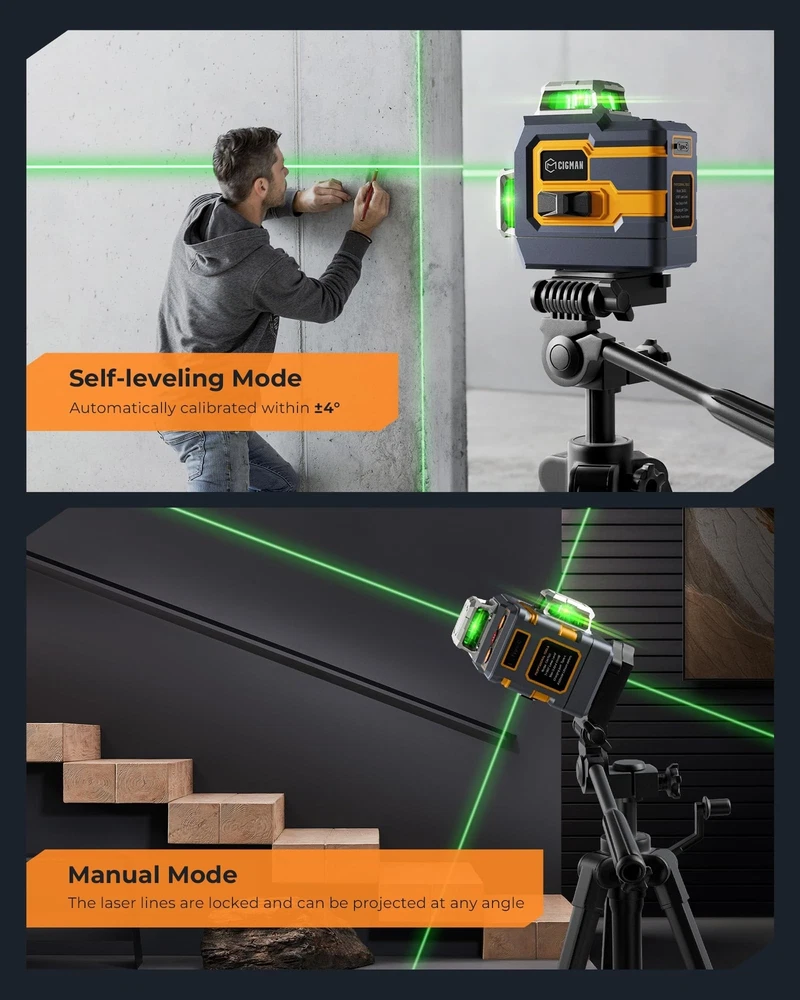 3x360° Laser Level with Remote&APP Control, CIGMAN Green Self Leveling Cros