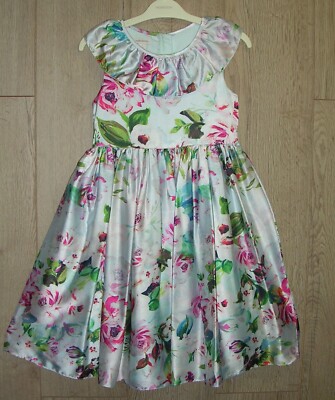 Monsoon Mädchen rosa grün Blumen Satin Partykleid Alter 7 122 cm