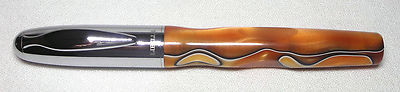 Libelle of New York Orange Swirl Vortex Roller Ball Pen W/Nice Leather Pen Case