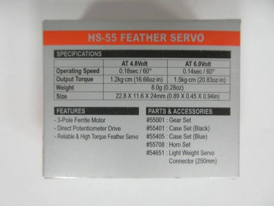 Hitec HS-55 Feather Servo (#31055S) for Micro Planes, Gliders, & Small Electrics - Image 3 of 4