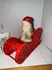 Vtg Skinny Celluloid Santa Red Sleigh 5 White Plastic Deer