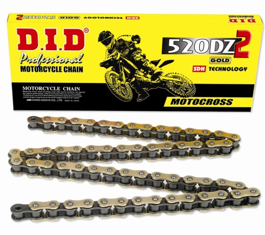 Chaîne moto 520DZ2G&B or 108 maillons DID, la haute résistance pour motocross
