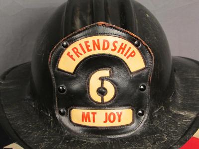 Vintage Cairns & Bro. Firefighters Helmet Leather Badge Friendship