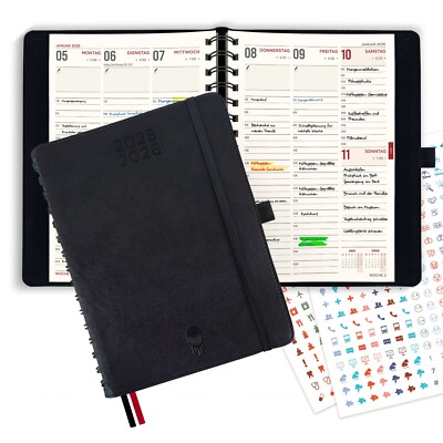 Terminplaner 2025 2026, Kalender A5, Wochenplaner mit Softcover, 14 Monate
