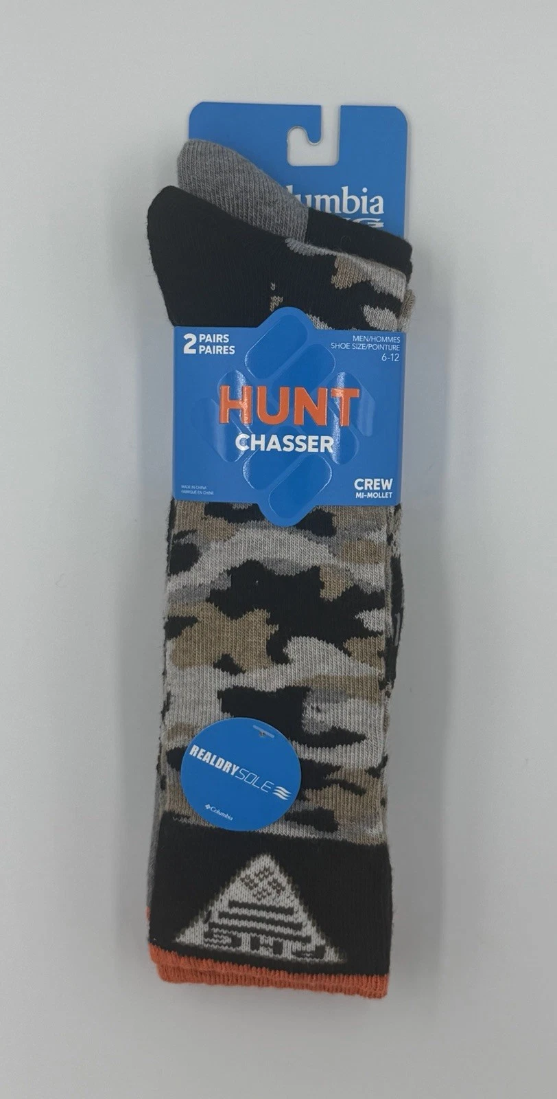 Columbia PHG Hunt Chasser Crew Socks 2-Pack Camo Men's 6-12 NWT