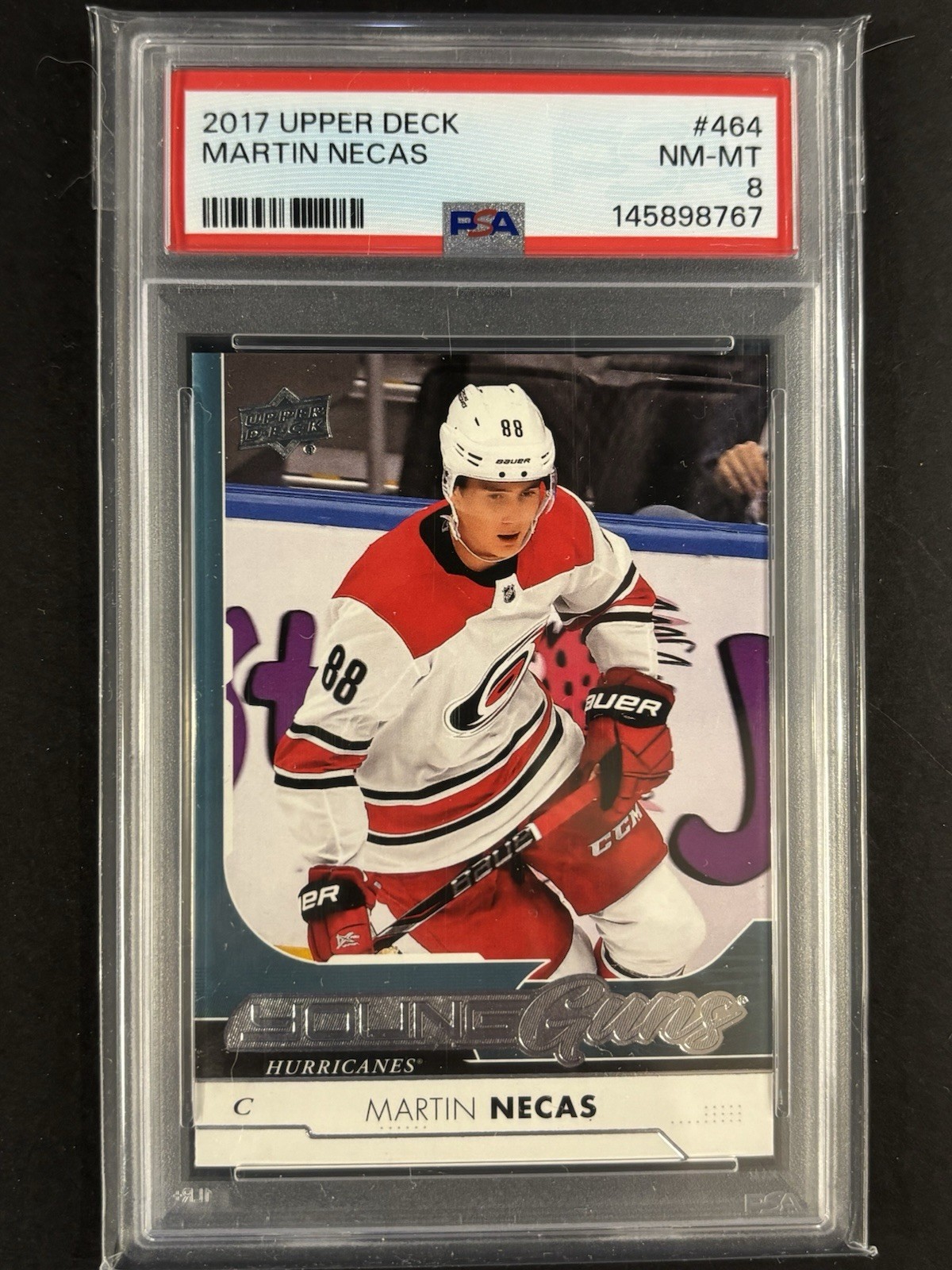 2017 Upper Deck Martin Necas Young Guns Rookie PSA 8