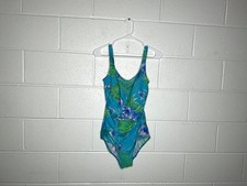 Vintage 90  s Roxanne Blue/Green Floral One Piece Swimsuit