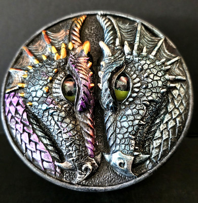 Double Dragons Eye round trinket jewelry stash box fantasy eyes move EUC! 2''x4''